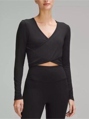 Lululemon Wrapfront Ribbed Long Sleeve Top in Black